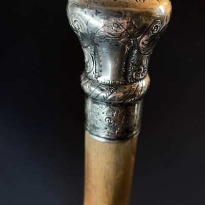 Sterling Head Antique Presentation Walking Stick / Cane