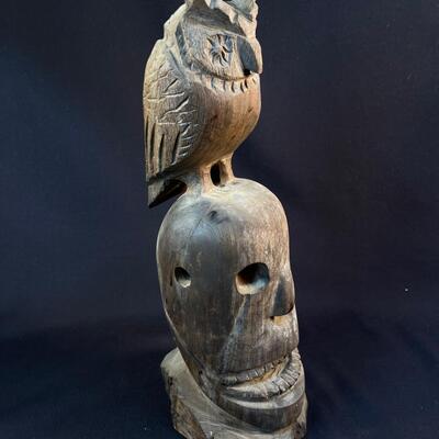 Curiosity - Folk Art Carving â€“ Skull And Owl