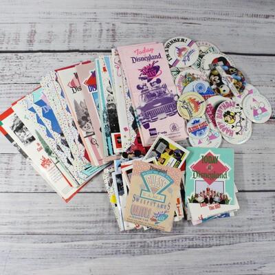 Vintage Disneyland Pamphlet Maps with Park Pins Buttons