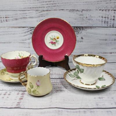 Vintage Leaf Roses Teacup Saucer Set