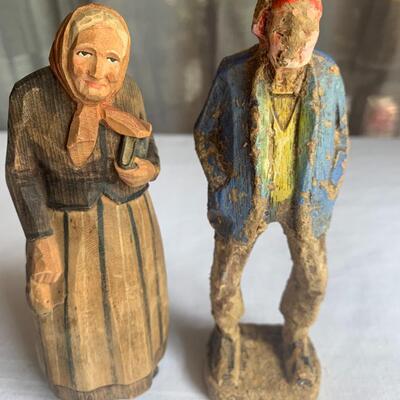Antique Hand-carved Biblical Farm Couple - circa 1880's