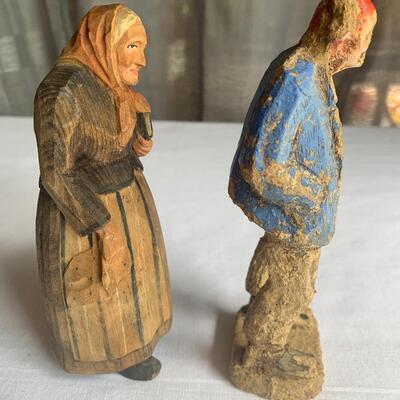 Antique Hand-carved Biblical Farm Couple - circa 1880's