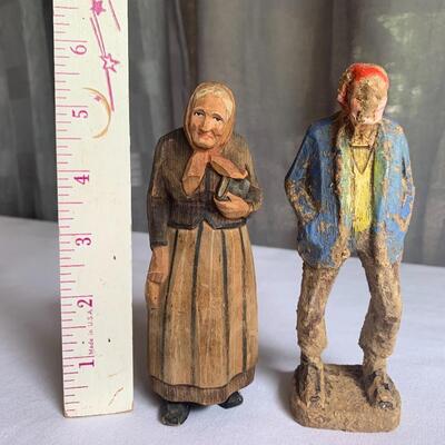 Antique Hand-carved Biblical Farm Couple - circa 1880's