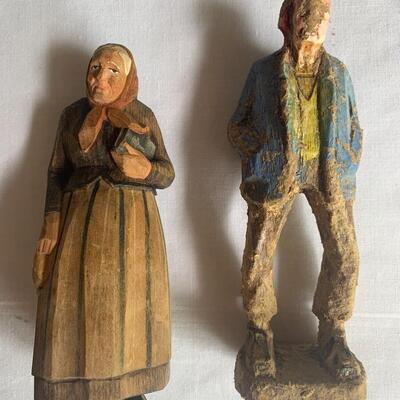 Antique Hand-carved Biblical Farm Couple - circa 1880's