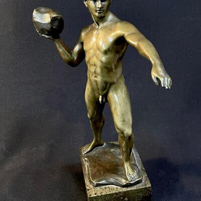 Beautiful Greek Style Bronze Male Nude in Action