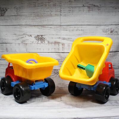 Pair of Plastic Beach Dump Truck Toys