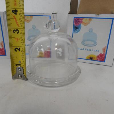 3 pc Decorative Clear Glass Bell Jars - New