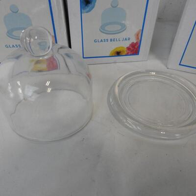 3 pc Decorative Clear Glass Bell Jars - New