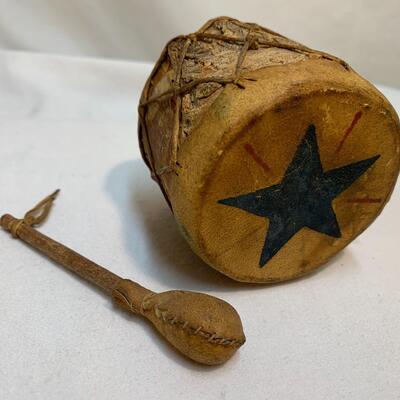 Vintage Native American Miniature Child's Drum made from Tree Bark and Leather