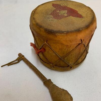 Vintage Native American Miniature Child's Drum made from Tree Bark and Leather
