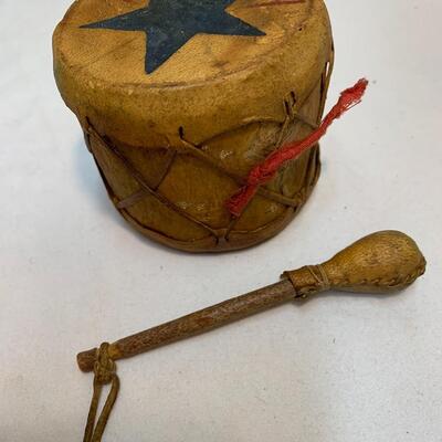 Vintage Native American Miniature Child's Drum made from Tree Bark and Leather