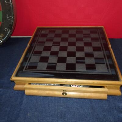 LOT 869. DART BOARD AND CHESS/GAMES SET