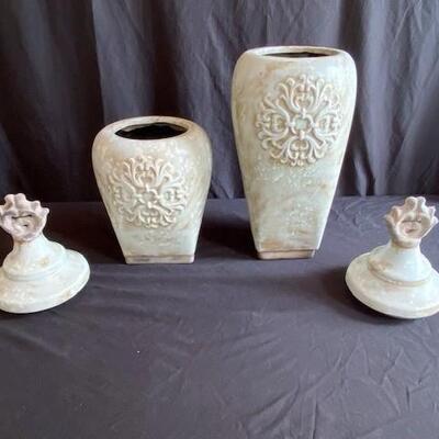 LOT#81B1: Pair of Rustic Style Ceramic Urns