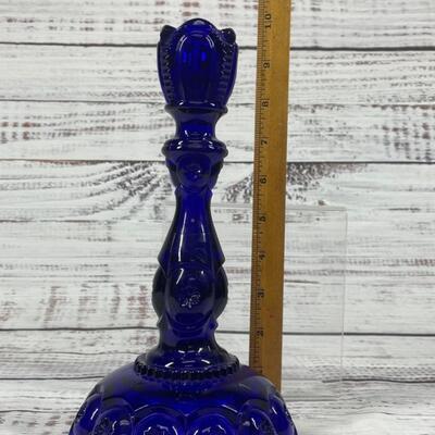 LE Smith Dark Blue Cobalt Glass Moon & Stars Candlestick Holder