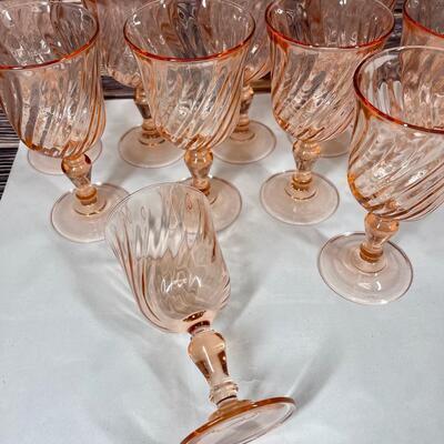 Set of 11 Arcoroc Rosaline Pink Swirl Water Wine Goblet Dinner Glasses