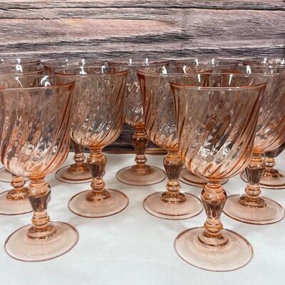 Set of 11 Arcoroc Rosaline Pink Swirl Water Wine Goblet Dinner Glasses
