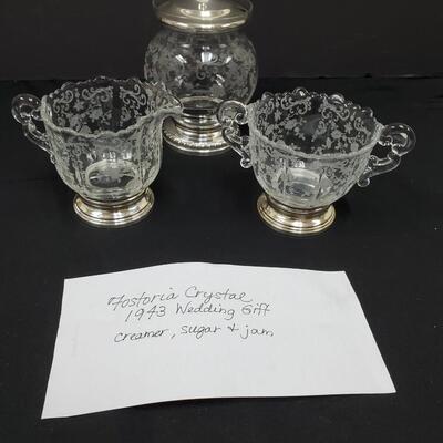 Fostoria Creamer, Sugar, and Covered Jam Crystal