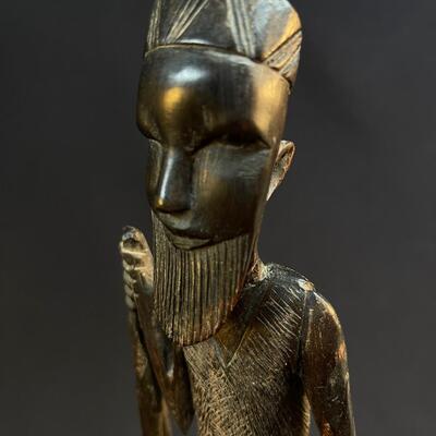 Carved Tall Bearded African Man w Walking Stick Besmo