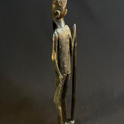 Carved Tall Bearded African Man w Walking Stick Besmo