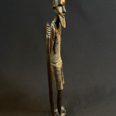 Carved Tall Bearded African Man w Walking Stick Besmo