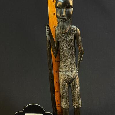 Carved Tall Bearded African Man w Walking Stick Besmo