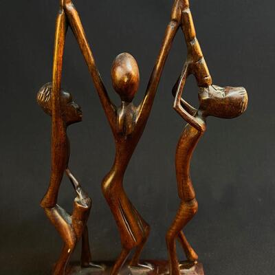 Mid Century Vibe Carved African Dancing Group of 3