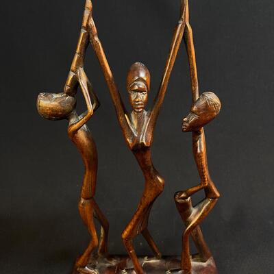 Mid Century Vibe Carved African Dancing Group of 3