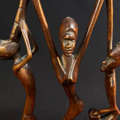 Mid Century Vibe Carved African Dancing Group of 3
