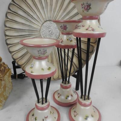 9 pc Feminine Home Decor: Lamp, Frame, Candles, Candle Holder, Tray