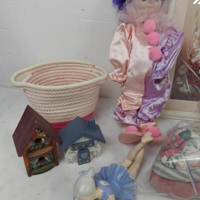 15 pc Whimsical Little Girl Decor: Ballerina, Birdhouses, Clown Doll, etc