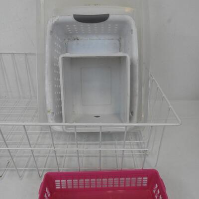 9 pc Organizing: Plastic Crate, Plastic Baskets, Hanging Closet Organizer