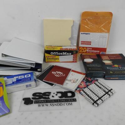 Lot of School/Office Supplies: Binders, Notebooks, Envelopes, Pencils, Paper