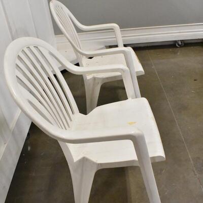 2 White Outdoor Plastic Chairs - Lawn Chairs
