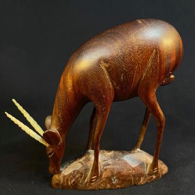 Lot of 2 Hand Carved Wood Graceful Gazelles