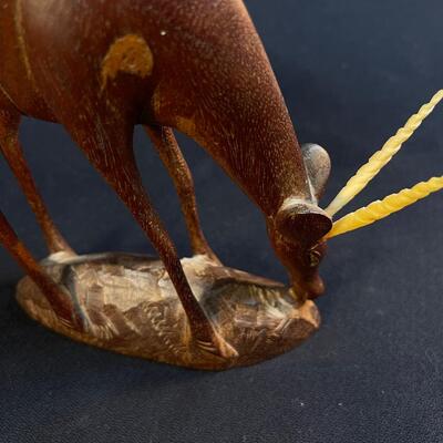 Lot of 2 Hand Carved Wood Graceful Gazelles