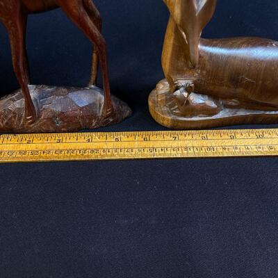 Lot of 2 Hand Carved Wood Graceful Gazelles