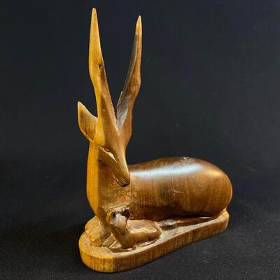 Lot of 2 Hand Carved Wood Graceful Gazelles