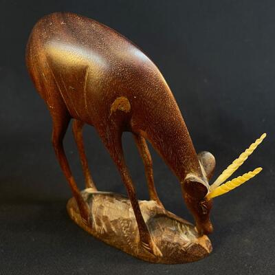 Lot of 2 Hand Carved Wood Graceful Gazelles