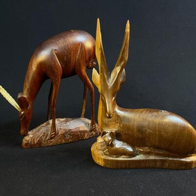 Lot of 2 Hand Carved Wood Graceful Gazelles