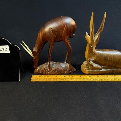 Lot of 2 Hand Carved Wood Graceful Gazelles