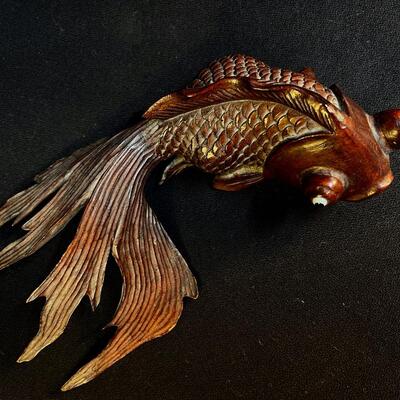 Very Cool Intricately Carved Vintage Koi Fish plus Frog