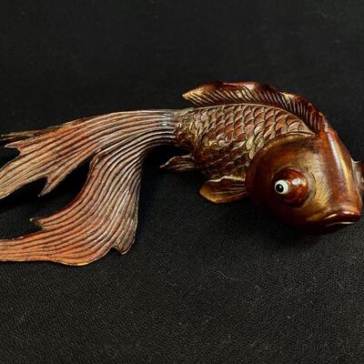 Very Cool Intricately Carved Vintage Koi Fish plus Frog