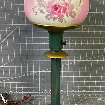 #2 Antique Lamp With Glass Floral Shade