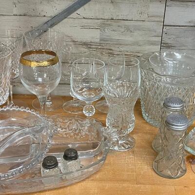 #49  CRYSTAL Clear Glass Lot: Tumblers, Some Waterford too plus S & P