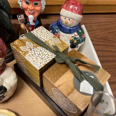 #61 Tray of Decorative Items: Uncle Sam, Ceramic and Resin 