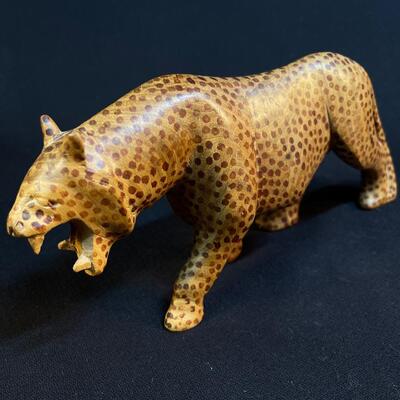 Hand Carved and Painted Wood Leopard Jaguar