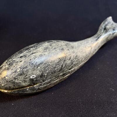 Signed DIMU Inuit Stone Carved Whale Native People work