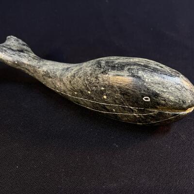 Signed DIMU Inuit Stone Carved Whale Native People work