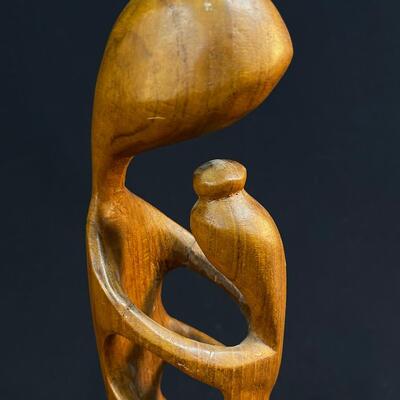 Carved Madonna and Child Teak Mid Century Modern vibe