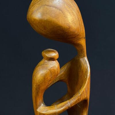 Carved Madonna and Child Teak Mid Century Modern vibe